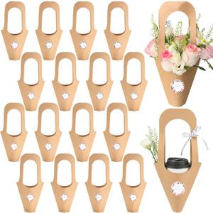 xialgshe 20 Pcs kraft paper flowers gift bags bouquets bags cones flower bouquet bags with handle to make bouquets for wedding,paper wedding birthday gift bag valentines day gift bag