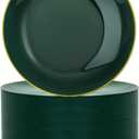 Nervure 100Pcs Green and Gold Plastic Plates - 7.5inch Disposable Green Dessert/Salad Plates - Heavy Duty Plastic Plate Ideal for Wedding & Party & Christmas