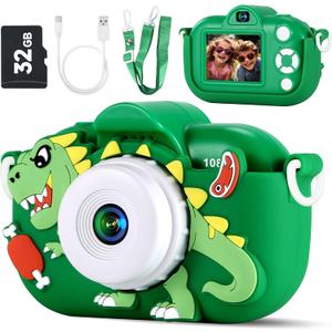 Kids Camera Boys Toys for 3 4 5 6 7 8 9 Years Old Boys, 48MP Dual Lens Kids Digital Camera Toddler Camera Christmas Birthday Gifts, 1080P HD Video Selfie Camera with 32G SD Card (Green)