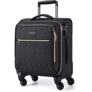 BAGSMART Underseat Carry On luggage Airline approved, 16-inch Softside Underseater Travel Suitcase with Spinner Wheels Lightweight Overnight Bag Small Rolling Carry-on for Women Men Weekender,Black