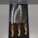 3PCS Butcher Knife Set,Hand Forged Serbian Chef Knife, Meat Cleaver,Boning Knife, Meat Cutting Kitchen Set for Home Cooking BBQ Perfect for Men Women With Gifts Box