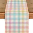Artoid Mode Blue Pink Yellow Buffalo Plaid Table Runner, Daily Holiday Check Kitchen Dining Table Decoration for Home Party Outdoor 13x108 Inch