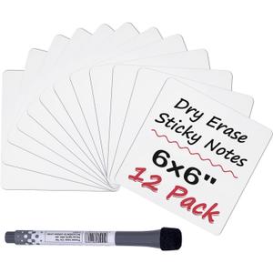 Dry Erase Stickers, 6" X 6", 12-Pack Reusable Dry Erase Notes, Post Reminders, Labels, Lists and Decals