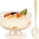 WDF 48pack 7oz Gold Glitter Medium Large Plastic Dessert Cups With Spoons-48 Disposable Ice Cream Plastic Cups & 48 Gold Glitter Tasting Spoons for Thanksgiving