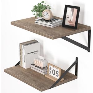 Heimlove Deep Floating Shelves for Wall, 16W x 12D Rustic Grey Wood Wall Shelves Set of 2, Large Floating Shelf for Living Room, Kitchen, Office, Bedroom and Decor Storage, with Metal Bracket - Grey