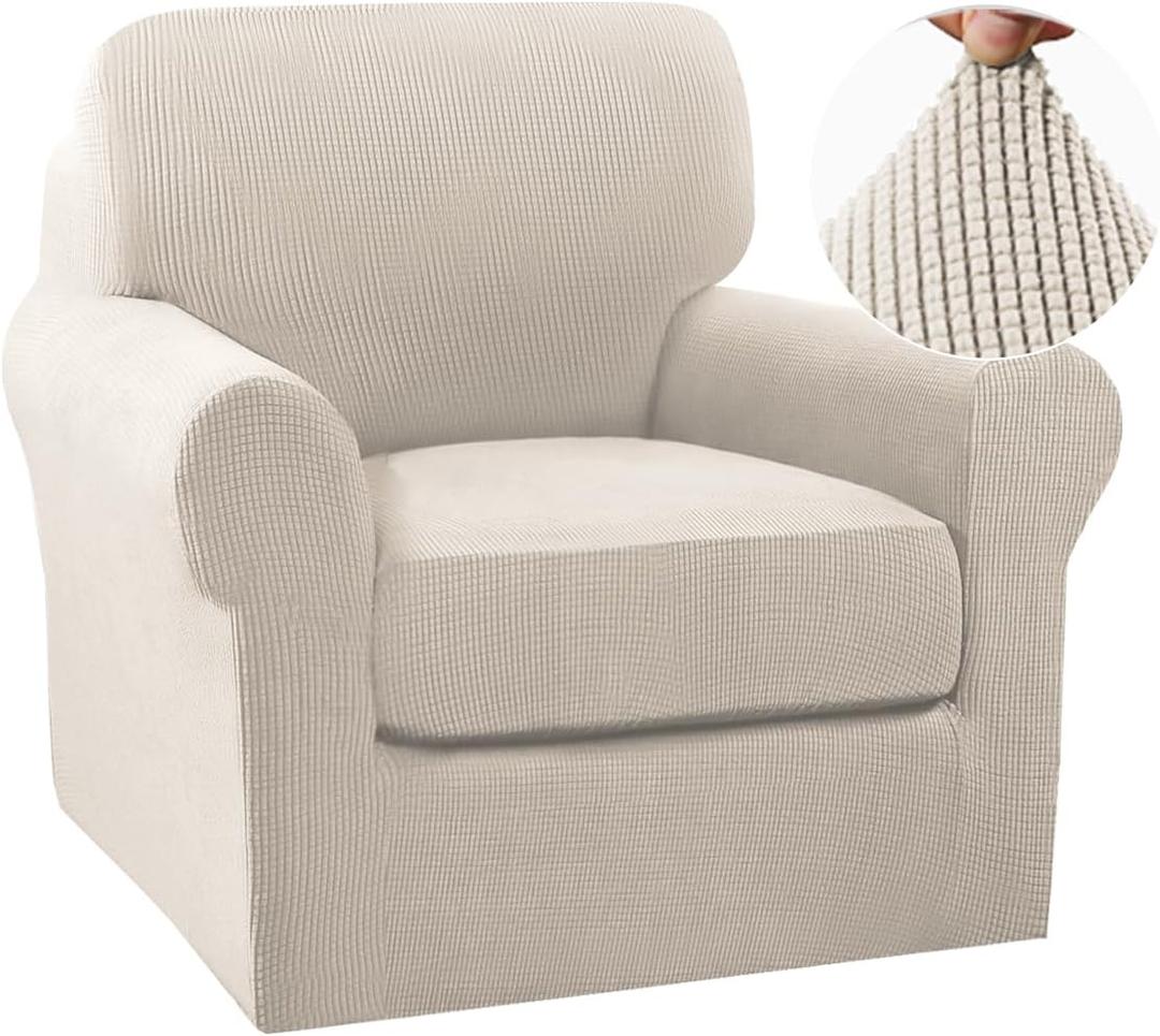 Turquoize 2 Piece Chair Covers Chair Slipcovers for Living Room Small Armchair Chair Cover with Arms Washable Furniture Cover for Chairs Feature Thick Jacquard Fabric (Small Armchair, Island Fossi)