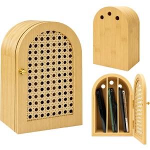 Verssure Bamboo Phone Box, Premium Cell Phone Box for Family Time, Cell Phone Jail with Charging Holes,Phone Lock Box Holds 6 Phones (Walnut)