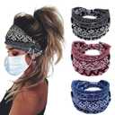 Bohend Boho Button Headband Wide Stretchy Daily Use Knotted Headwear Sport Athletic Yoga Gym Hair Accessories for Women and Girls(3pcs) (E)