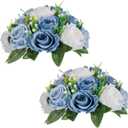 NUPTIO Wedding Floral Centerpieces for Tables: Dusty Blue & White Fake Flower Ball for Weddings Party - 2 Pcs Artificial Rose Arrangements for Birthday Bridal Shower Decorations
