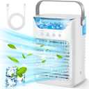 Portable Air Conditioners Personal Air Cooler, 3 in 1 Evaporative Air Cooler with 3 Wind Speeds, Large Water Tank, LED Night Lights, 6H Timer, Air Cooling Fan for Bedroom Office