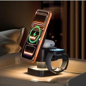 2026 Upgraded4 in 1 Wireless Charger, 3 in 1 Wireless Charging Station with Night Light for MagSafe Charger, 15W Magnetic Travel Stand for iPhone17/Air/Pro/Max/16/15/14, Apple Watch, Airpods (Black)