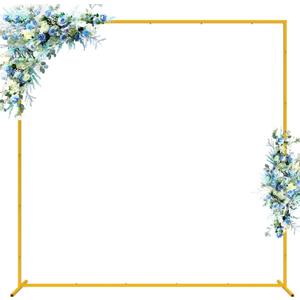 Wokceer Wedding Arch Backdrop Stand Square 6.6FTx6.6FT Gold Metal Balloon Arch Stand Garden Arbor Backdrop Frame for Wedding Birthday Party Baby Shower Photo Booth Background Decoration