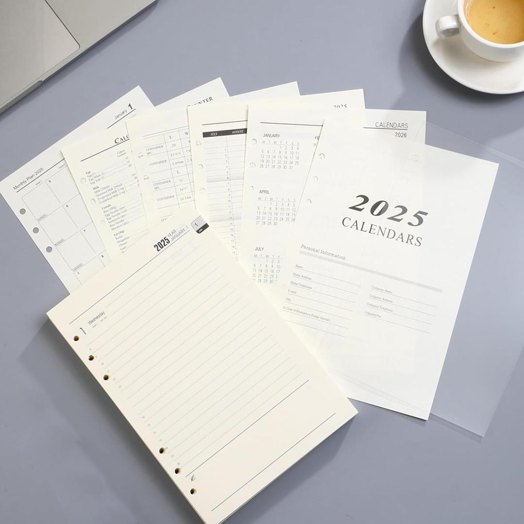 Koolkasa 2025 Weekly Planner Monthly Planner Insert A5, Calendar Inserts 2025 A5, Ring Binder Calendar, 2025 Inserts 6 Hole Personal Organiser for Work and Study & Financial Management 140 mm x 206 mm