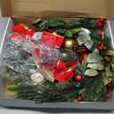 24 Inch Christmas Wreath for Front Door with Lights Winter Wreath Red Bow Pine Needles Pine Cones Christmas Ball Decorations for Indoor Outdoor Xmas Decor