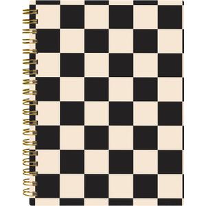 Spiral Journal Notebook,A5 Hardcover Lined Journals for Women 6 x 8.3 in,60 Sheets 120 Pages Thick Paper,Cute College Ruled Writing Notebook for Office Work School(Black Beige Plaid)