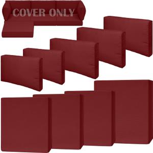 9 Piece Outdoor Patio Waterproof Cushion Covers, Fits 4-Seat Wicker Rattan Sectional Couch Chair Furniture Cover Replacement Set - Fade-Resistant Patio Cushion Covers with Zipper (25.6*25.6*3 inches-9 Pcs, Red)