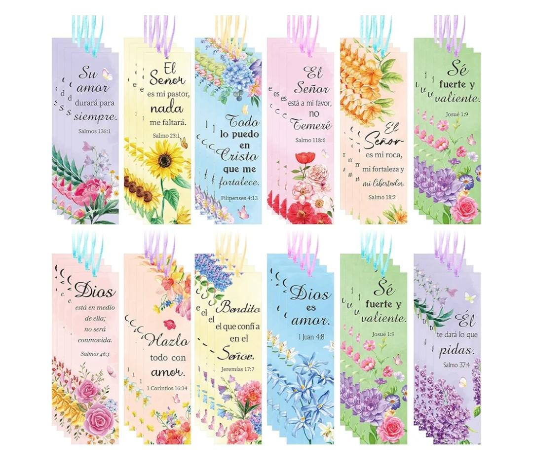Skyygemm 120 Pcs Spanish Religious Bible Verse Bookmarks Bible Separators Spanish with Colored Rope Separadores De Biblia En Español Inspirational Christian Bookmarks Gifts for Women Church Prayer