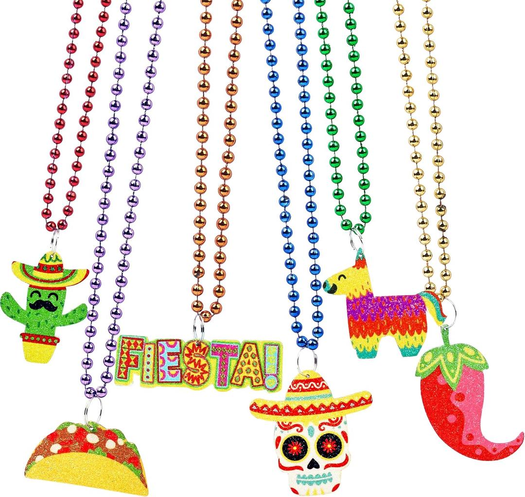 JOYIN 12 PCS Cinco de Mayo Beaded Necklaces for Party Decorations, Fiesta Beaded Necklace for Mexican Themed Bachelorette Party Favors, Photo Props Carnivals Event Decorations