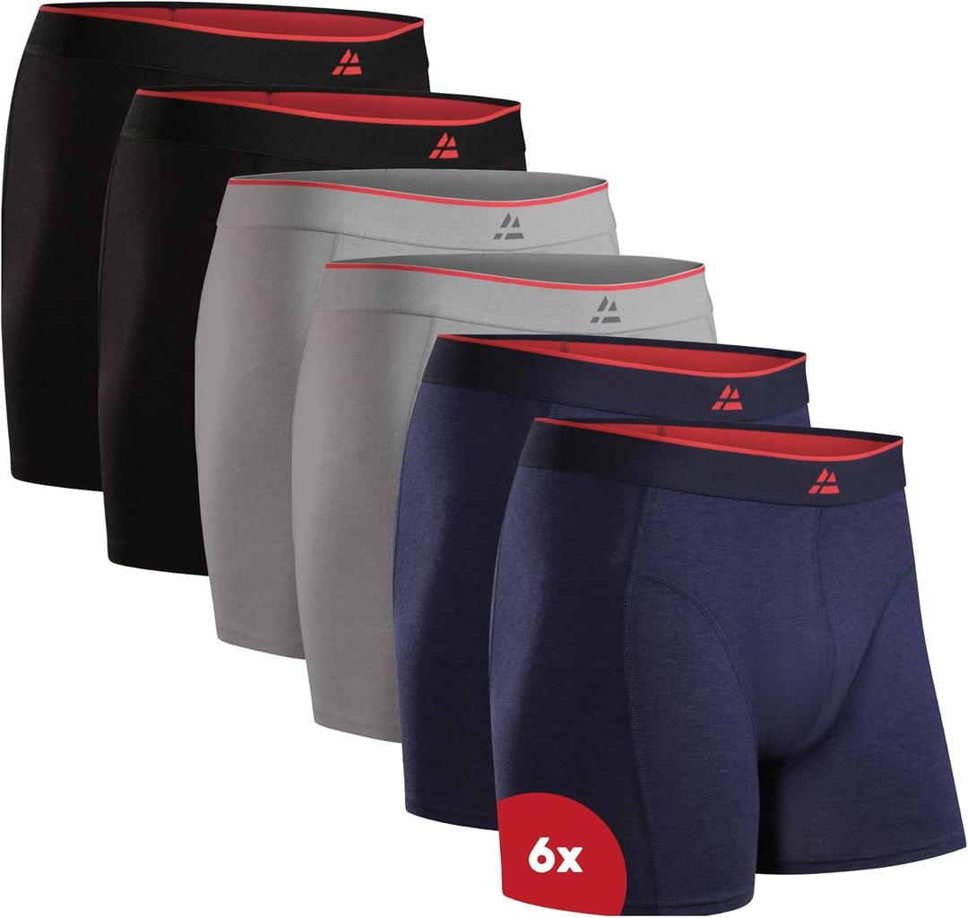 DANISH ENDURANCE Mens Boxer Briefs, Soft Bamboo Viscose Trunks, Tag-Free, Breathable, With or Without Fly, 6 or 10-Pack (Medium, Multicolor (2 X Black, 2 X Grey, 2 X Navy Blue))