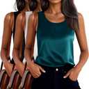 3 Pack Women's Silk Tank Tops Satin Camisole Sleeveless Work Undershirt Dressy Scoop Neck Shirt Lady Sateen Blouse (XX-Large, Black, White, Blue Green)