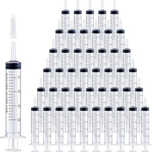 Bulk 100 Pack 20ml Plastic Large Syringes with Tip Cap, Measuring Syringe for Scientific Labs, Feeding Pets, Measurement, Refilling, No Needle, Individually Sterilized Sealed