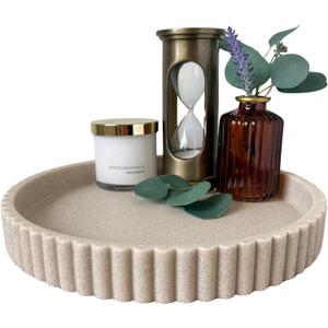 OAKOA Beige Resin Decorative Trays for Decor - Coffee Table Decor Tray Ottoman Tray for Living Room - Nightstand Round Table Centerpiece for Candle OAKOA Beige Resin Decorative Trays for Decor - Coffee Table Decor Tray Ottoman Tray for Living Room - Nightstand Round Table Centerpiece for Candle