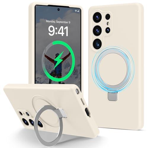 Vanxiliiy for Galaxy S25 Ultra Case with Stand, Slim Liquid Silicone Phone Cases for Samsung Galaxy S25 Ultra Compatible with MagSafe Magnetic Ring Kickstand Case Full Camera Protection, White