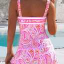 ROSEWE Womens Tummy Control Tankini Bathing Suits, Two Piece Ruched Swimsuits, Floral Print Swimdress with Skirt (Pink, M)