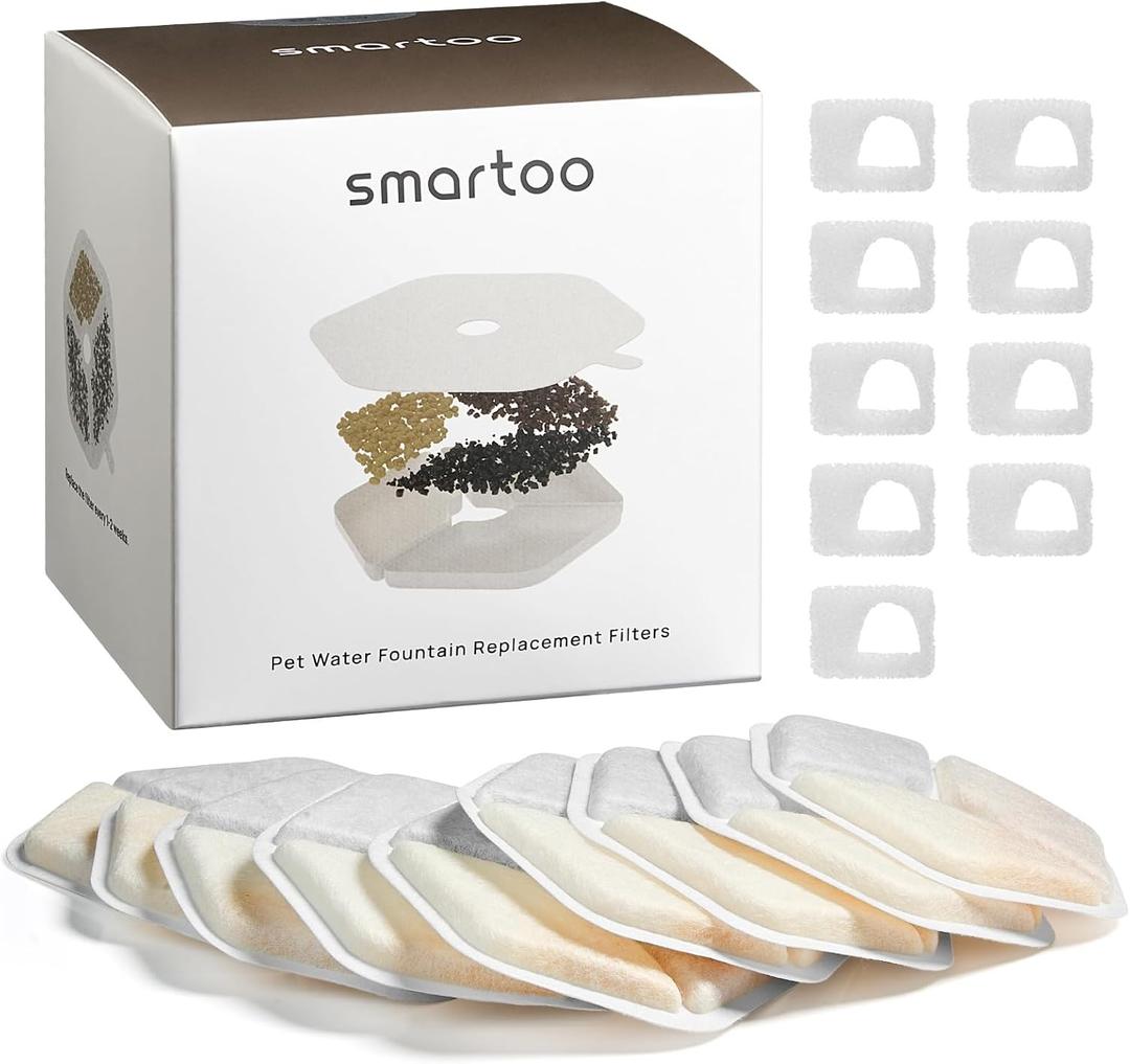 Smartoo 9 Packs Official Replacement Filters and 9 Packs Sponges for 152oz/4.5L Wireless Cat Water Fountain PTM-643