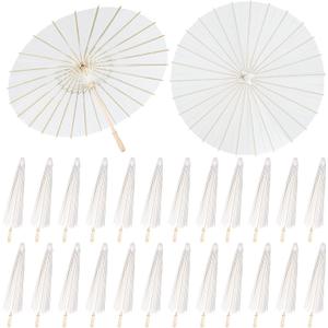 Aodaer 24 Pack 33 Inches Paper Umbrellas for Wedding Chinese Japanese Parasol Paper Decorative Oiled Umbrella DIY Painting Crafts for Bridal Party Decor Photography Props, White