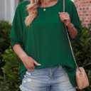 Dokotoo 3/4 Length Sleeve Womens Tops Dressy Casual Blouses Boat Neck Batwing Babydoll Top (Green, L)