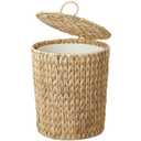 Coeusy 4 Gallon Wicker Trash Can with Lid, Small Bathroom Trash Can, Water Hyacinth Woven Waste Basket, Rattan Boho Decorative Garbage Can with Removable Liner for Bedroom, Home Office (Round,Natural)