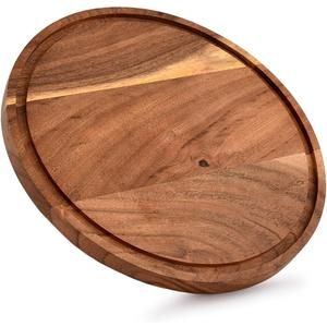 Kaizen Casa Cutting Boards Acacia Wood with Juice Groove Circular Cheese Serving Board Wood Chopping Board (9''X 9'' X 0.6'')