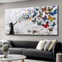 Canvas Wall Art Butterfly Girl - Modern Graffiti Paintings for Living Room, Bedroom Wall Decor, Framed Wall Art for Home or Office Decoration 60x120cm(24x48in) (48L" x 24W")