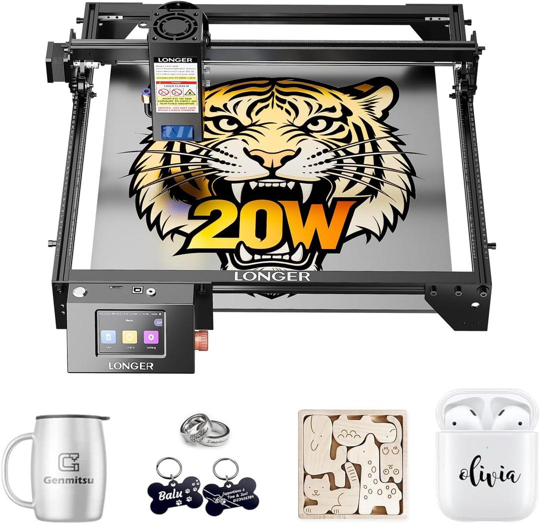 LONGER Ray5 20W Laser Cutter, 20W Laser Engraver with 3.5" Touch Screen, Offline Use, 24000mm/min, CNC DIY Engraving Machine for Wood, Metal, Acrylic & Glass, Class 4 (400×356mm)