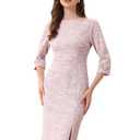 Allegra K Tweed Dress for Women's Fall Elegant Boat Neck 3/4 Sleeve 2025 Work Dress Large Pink