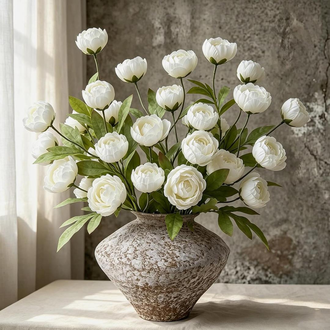 6Pcs Peonies Artificial Flowers Fall Flower Indoor for Vase, White