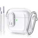 AIRSPO for Airpods 4 Case Cover with Cleaner Kit, Secure Lock Clear Soft TPU Protective Cover Compatible with Apple AirPods 4th Generation Wireless Charging Case with Keychain, Clear Black