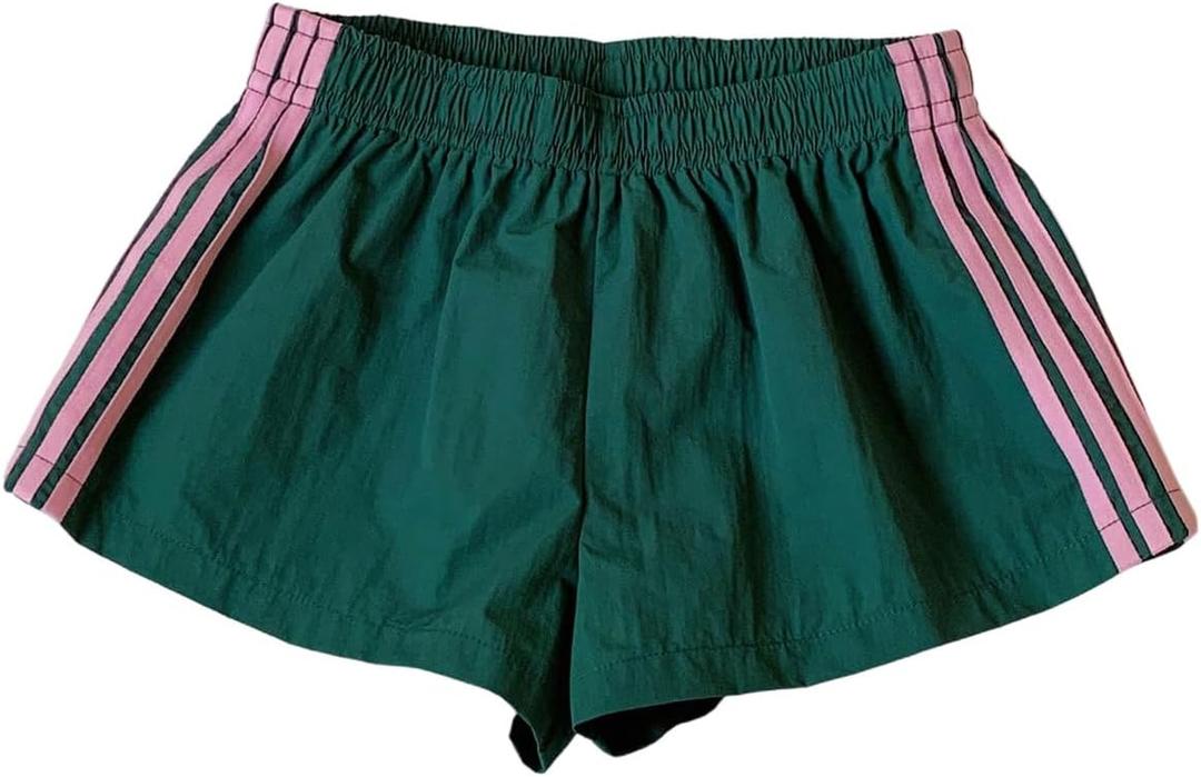 MakeMeChic Women's Striped Summer Shorts Workout Running Shorts Mini Micro Sweat Track Shorts Gym Athletic Wear (Green, M)