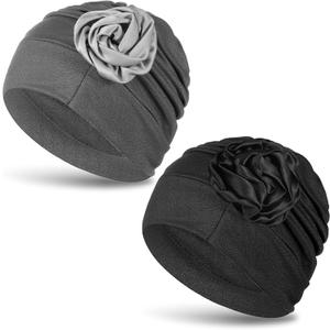 Ouligay 2PCS Cold Cap for Chemotherapy Patients Soft Cancer Headwear for Women Chemo Elastic Turban Beanie Head Scarf Skull Cover Cap for Cancer Patient with Hair Loss Gift for Christmas (Black), One Size