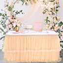 14ft Champagne Tulle Table Skirts for Rectangle Tables 2 Layer Fluffy Tutu Table Cloth for Birthday Party Baby Shower Wedding Banquet Decoration (L14(ft)* H30in)