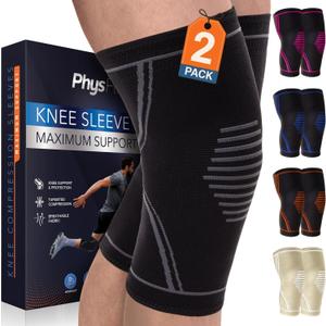 Knee Brace for Pain Relief - 2 Pack Knee Sleeves for Men and Women - Support for Weightlifting, Gym, Workout, Volleyball - Meniscus Tear, ACL, Arthritis, Black, X-Large