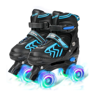 Adjustable Toddler Kids Roller Skates with Light Up Wheels for Boys Girls Beginners for Indoor Outdoor Sports, Color: Black&Blue, Size: Small - Little Kids