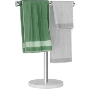 Hand Towel Holder,T Shape Freestanding Bath Towel Stand, Hand Towel Rack with Marble Base, Stainless Steel Standing Towel Bar for Bathroom Vanity, Kitchen Countertop, Brushed Nickel