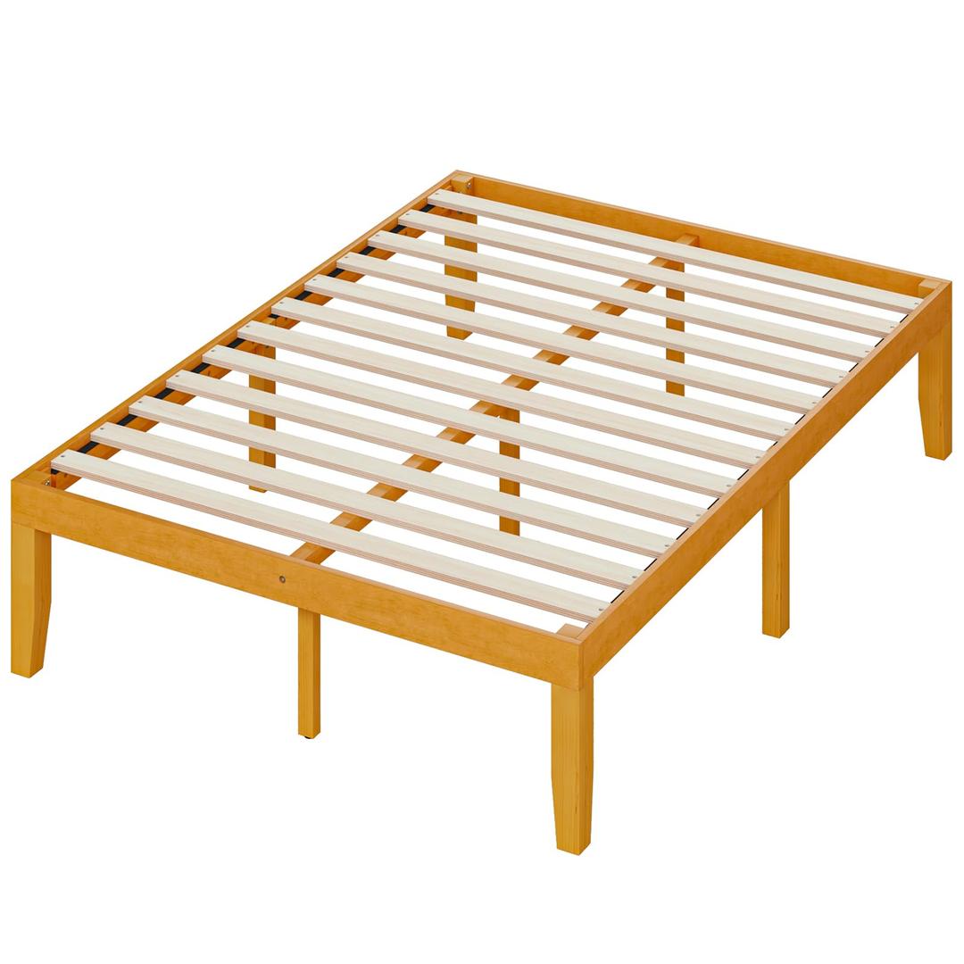 DUMOS Full Size Solid Wood Bed Frame 16 Inches, Sturdy Platform Bed with Heavy Duty Wood Slat Support, No Box Spring Needed, Easy Assembly, Natural Pine