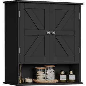 Bathroom Wall Cabinet, Bathroom Cabinet with Barn Doors & Adjustable Shelf, Over The Toilet Storage Cabinet, Medicine Cabinet, Black (Black-23.6"h)