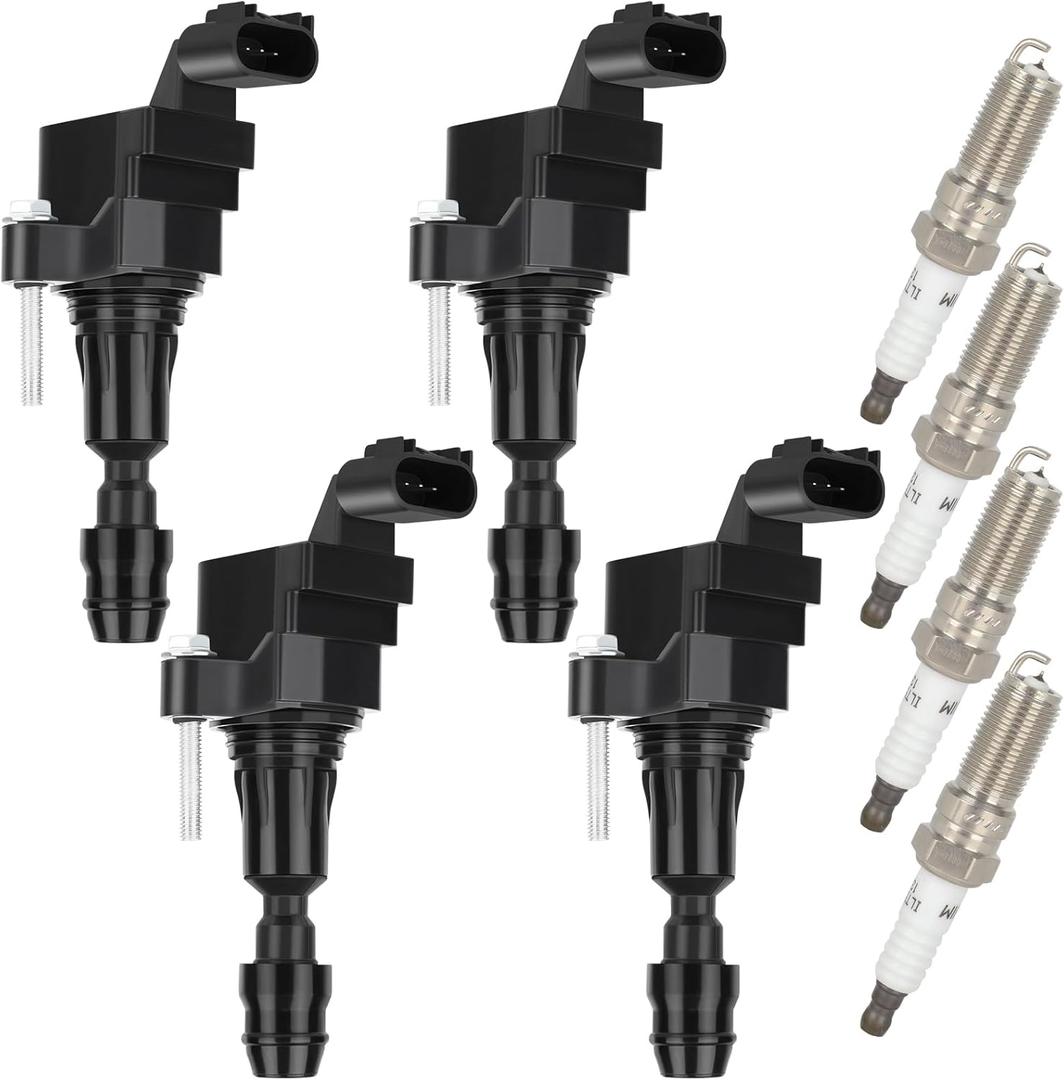 OCPTY Coil Packs and Spark Plug for UF491 Compatible with 2010-2016 for Buick for LaCrosse 2.4L/L4,2010-2017 for Chevrolet for Equinox 2.4L/L4(Set of 4 Ignition Coils with 4 Iridium Spark Plugs)