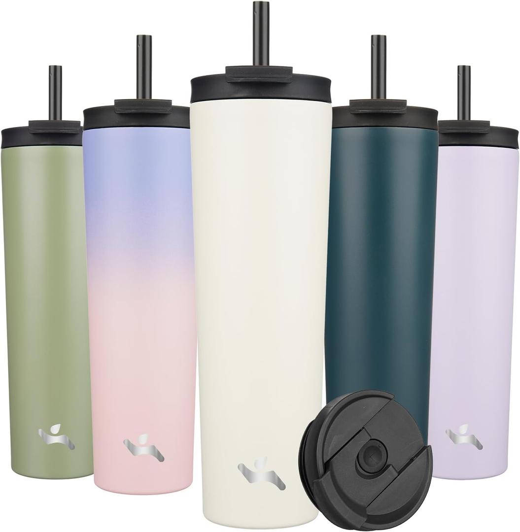 34 OZ Insulated Tumbler with Lid and 2 Straws Stainless Steel Water Bottle Vacuum Travel Mug Coffee Cup,Angel White