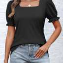 ATHMILE Womens Summer Tops Square Neck Dressy Casual Blouses Ruffle Sleeve Cute Spring Beach Vacation Causal (Black, M)