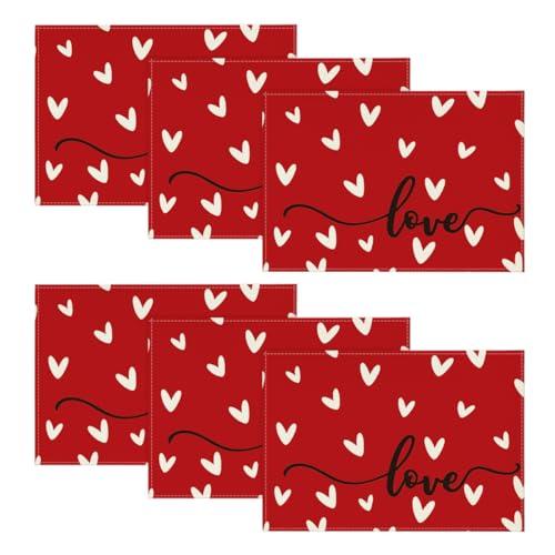Artoid Mode Red Love Placemats Set of 12, 12x18 Inch Seasonal Anniversary Holiday Table Mats for Party Kitchen Dining Decoration